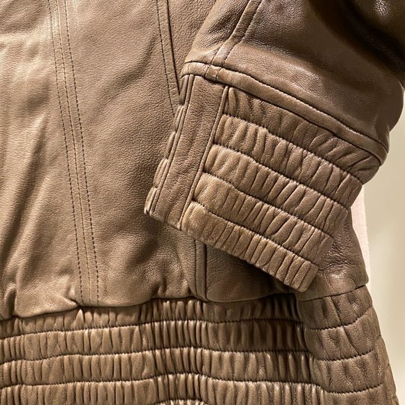 Mackage Brown Lamb Leather Jacket with Hidden Hood - Picture 7 of 14